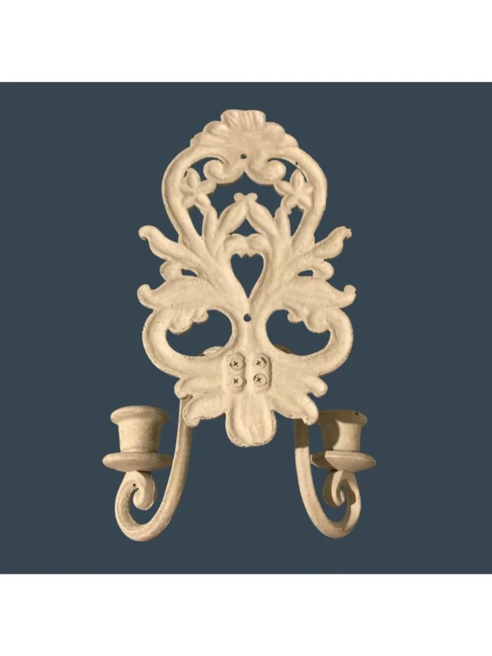 Ornate Cast Iron Chippy White Wall Taper Candle Sconce